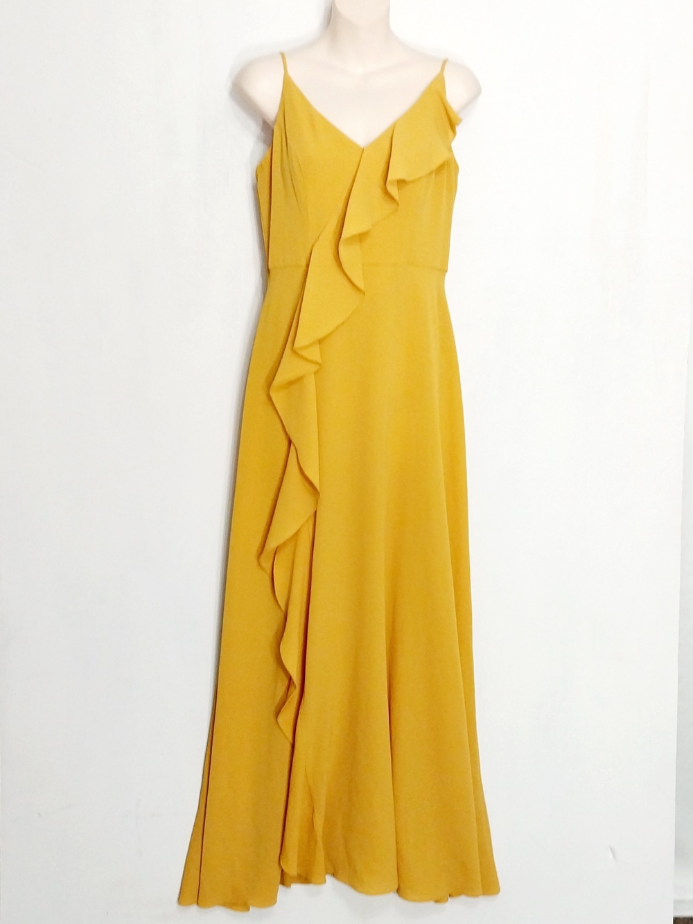 🔵BOGO FREE🔵 Premier Amour Maxi Dress Golden Yellow Strappy Ruffles Sz 10